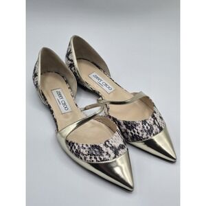 Jimmy Choo London Gold & Snakeskin Flats Size 39 Excellent Made In Italy